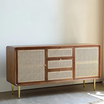 59" Rattan Dresser - 3 Drawers, Walnut - Japandi Style